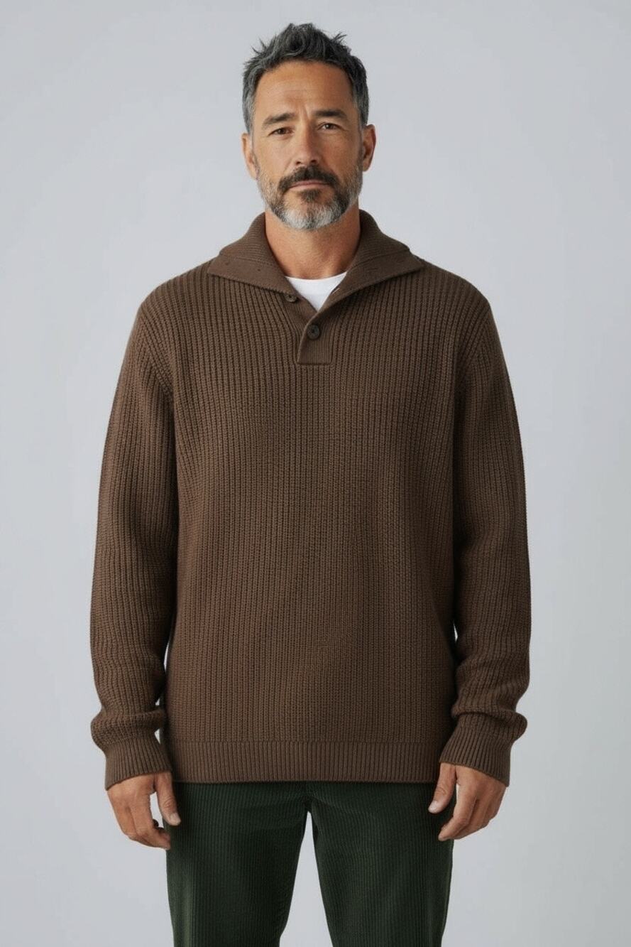 Mens Vintage Timberland Chunky Polo Knit Sweater  L Brown Grandpacore